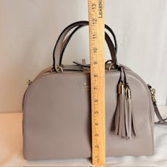 Kate Spade Atwood Pebbled Leather Dome Satchel Crossbody Taupe Gray Tassel Bag - Picture 12 of 15